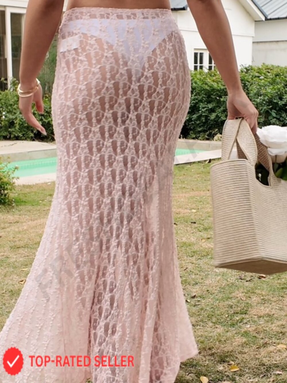 Sheer Lace Maxi Skirt High Waist A-Line Flowy Y2K Beach Cover Up Casual Long - Picture 7 of 7